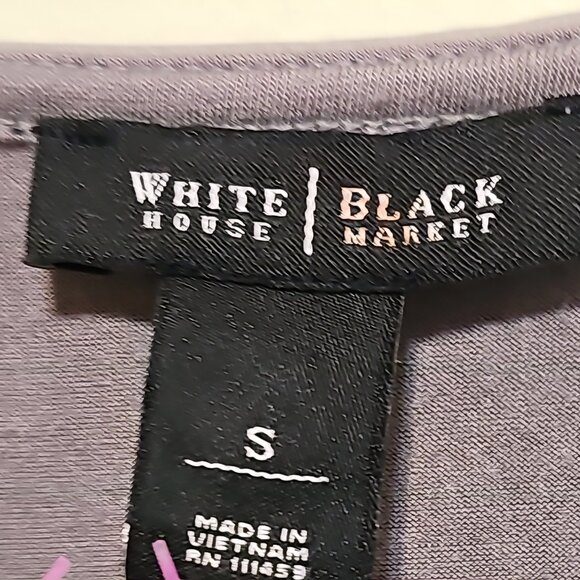 New White House Black Market SMALL Pewter Sparkle Shell Short Sleeve Top - Picture 2 of 7